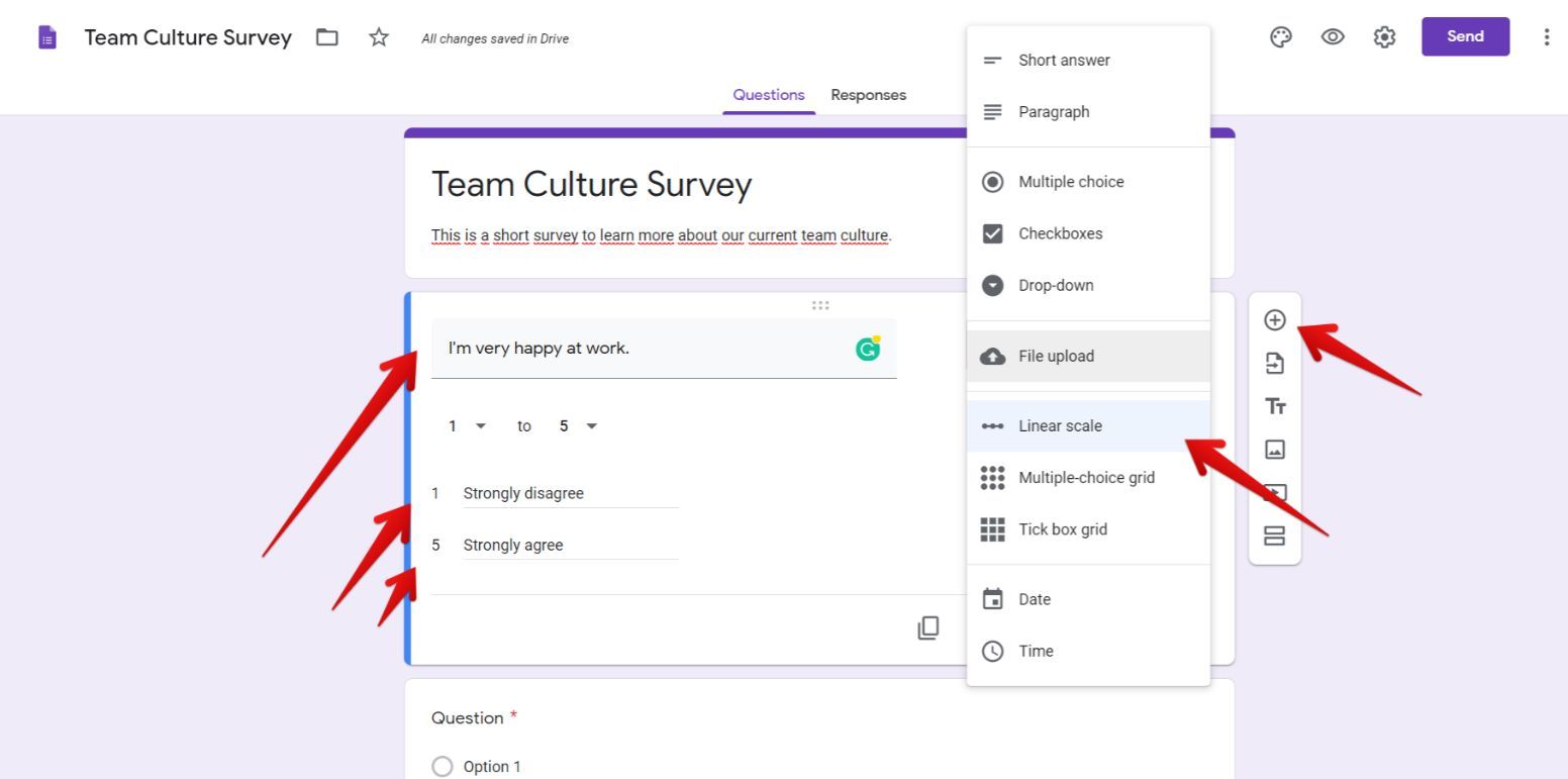 team culture survey in Google Forms