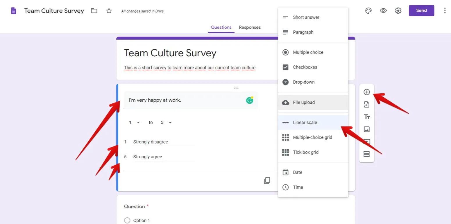 team culture survey in Google Forms